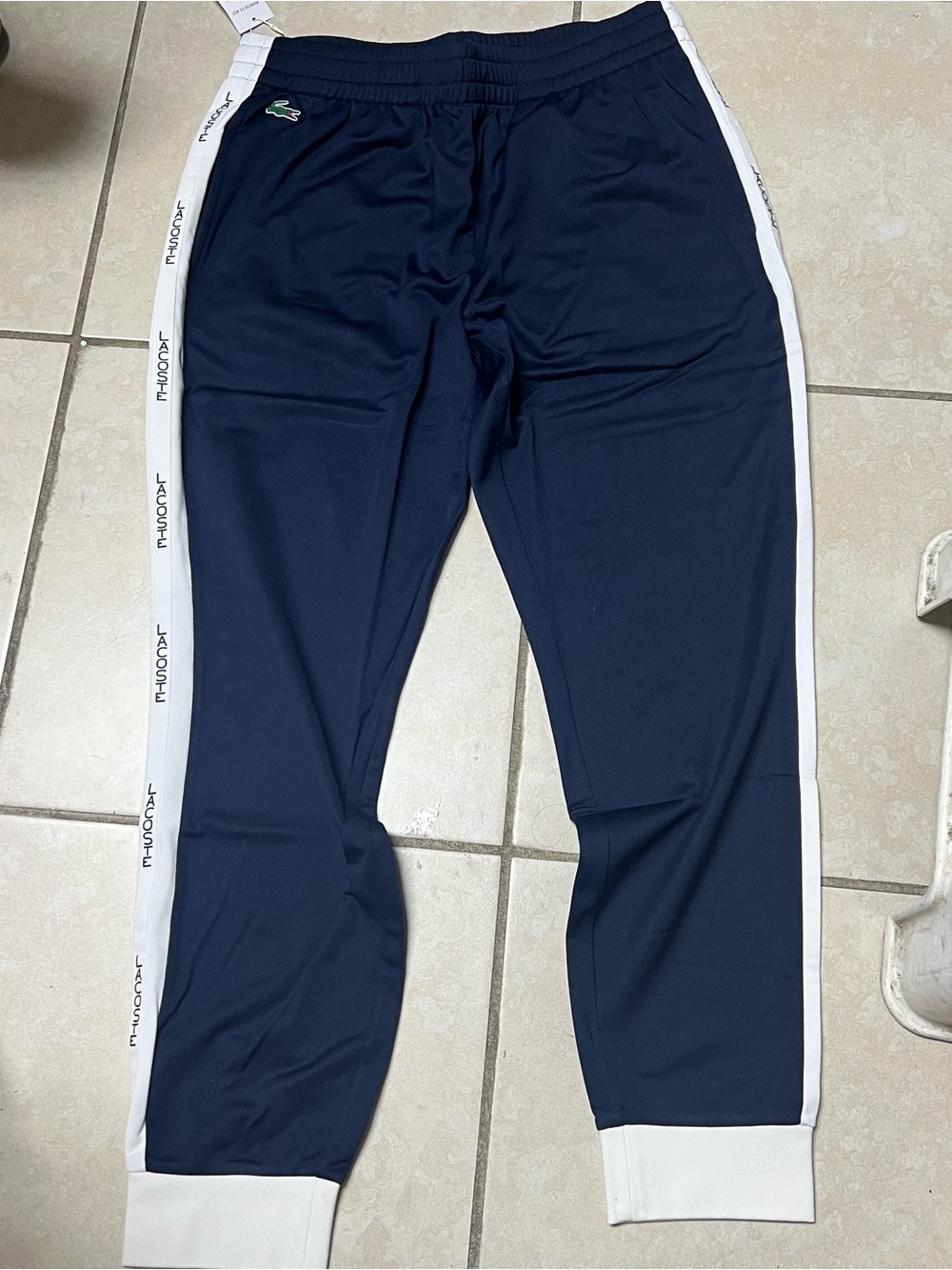 Lacoste Navy and White Side-Strip Track Pants